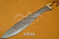 1 Of A Kind Hand Made Damascus Steel Hunting Kopis Sword Handle Brass Engraving