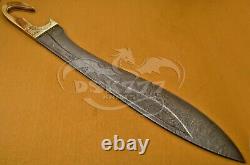 1 Of A Kind Hand Made Damascus Steel Hunting Kopis Sword Handle Brass Engraving
