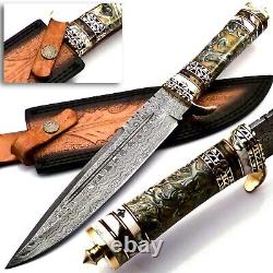 10 Pcs Custom Hand Damascus Steel With Hunting Knife With Acrylic&brass Handle