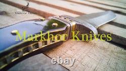 12 Damascus Steel Black Horn With Brass Handle Custom Handmade Hunting Knife