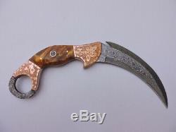 12Custom D2 hunting knife forged Damascus Steel with Tinted Art Bone Handle