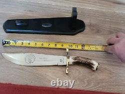14 1/2 LEGENDARY Whitetail Cutlery Custom Bowie Knife with Stag Handle + Stand