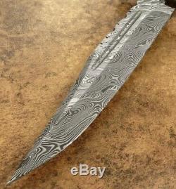 14 Damascus hunting knife forged Damascus Steel with Engraved Art Bone Handle