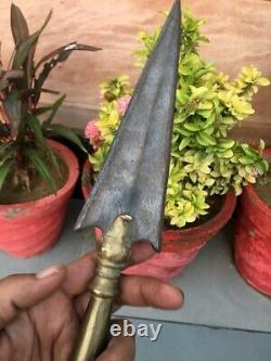 1800's Antique Iron Hand Forged Spear Bhala Dagger Sword With Brass Hilt Handle