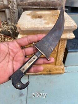 1800's Antique Steel Hand Forged Horn Brass Handle Mughal Period Dagger Sword