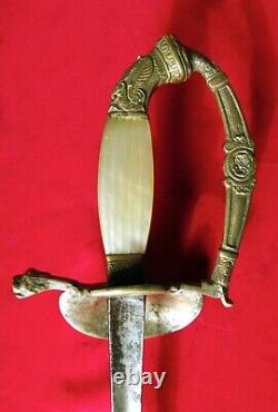 19th C Gilt Brass French Officer Naval Epee Sword & MOP Grip Napoleon Battle War