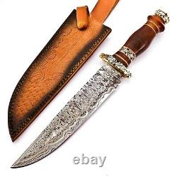 2 Pcs Of Lot Custom Hand Damascus Steel Hunting Knife With Wood And Brass Handle