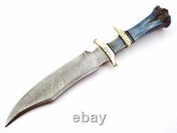 2 pcs Custom Handmade Damascus Steel Hunting Bowie Knife With Bone&Brass Handle