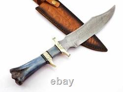 2 pcs Custom Handmade Damascus Steel Hunting Bowie Knife With Bone&Brass Handle