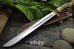 20 Bds Cutlery Custom Made D2 Hunting Bushcraft Big Bowie Knife Antler Handle