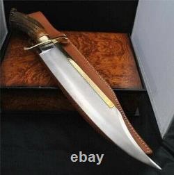 27Custom Handmade Carbon Steel Bowie knife With Brass Guard & Stag Horn Handle