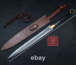 29 Hand Forged Damascus Steel Viking Sword, Combat Sword, Brass Pomel Handle