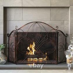 3 Panel Wrought Iron Metal Fireplace Screen Cover Vintage Decor Safety Fire Door