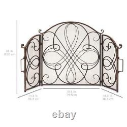 3 Panel Wrought Iron Metal Fireplace Screen Cover Vintage Decor Safety Fire Door