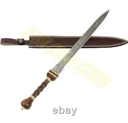 30 Custom Hand Forged Damascus Steel Real Viking Sword Knife Brass Wood Handle
