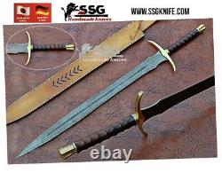 30 Handmade CUSTOM DAMASCUS Forged War Hunting Sword KNIFE BURL WOOD HANDLE