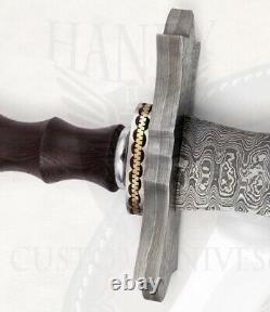 30 Handy Custom Made Damascus Blade Sword Hand Crafted + Brass & Wooden Handle