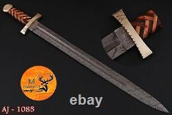 31 Hand Forged Damascus Steel Sword With Wood & Brass Guard Handle Aj 1085