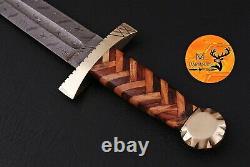 31 Hand Forged Damascus Steel Sword With Wood & Brass Guard Handle Aj 1085