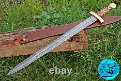 31 Hand Made Damascus Steel Sword With Wood & Brass Guard Handle Aj 1085