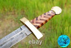 31 Hand Made Damascus Steel Sword With Wood & Brass Guard Handle Aj 1085