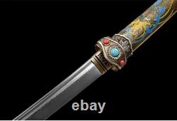 31JAPANESE SAMURAI SWORD WAKIZASHI FOLDED STEEL BLADE Brass Saya Sharp
