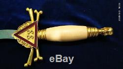 32/33 degree Masonic Sword HQ scull&bones brass handle and symbolic blade free