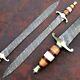 32 Custom Handmade Hand Forged Damascus Steel Viking Sword, wood&brass Handle