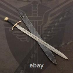 34 Custom Handmade Forged Damascus Steel Templar Sword With Micarta Handle