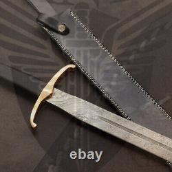 34 Custom Handmade Forged Damascus Steel Templar Sword With Micarta Handle