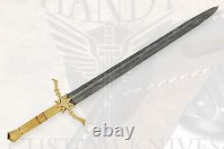 38 Custom Handmade Forged Damascus Steel Viking Sword With Wood & Brass Handle