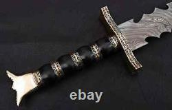 39''in CUSTOM HANDMADE DAMASCUS STEEL SWORD BRASS AND BLACK HORN HANDLE / SHEATH