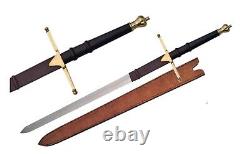40 Brass William Wallace Sword Stainless Steel Blade Leather Wrapped Handle