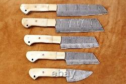 5 Pcs Hand Crafted Damascus Steel Chef Knife Kitchen Set W-Brass Handle MK 113