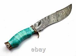 5 Pcs Of Lot Handmade Damascus Steel Hunting Knife &Turquoise Stone&Brass Handle