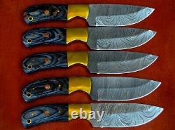 50 Pcs Of Lot Handmade Damascus Steel Skinner Knife With Brass & Wood Handle