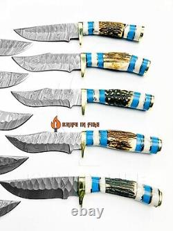 500 knife 8 Handmade Damascus steel Knives with Stag Horn Handle -Free Sheaths