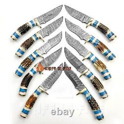 500 knife 8 Handmade Damascus steel Knives with Stag Horn Handle -Free Sheaths