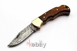 5Pcs Of Lot Handmade Damascus Steel Folding Knife With rose wood & Brass Handle