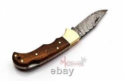 5Pcs Of Lot Handmade Damascus Steel Folding Knife With rose wood & Brass Handle