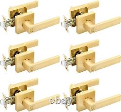 6 Pack Gold Door Knobs Interior Brass Door Handles in Satin Brass Finish, Gold