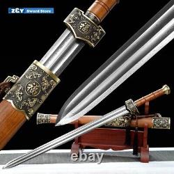 90CM Brass Chinese Han Dynasty Jian Folded Steel Double Edge Straight Sword