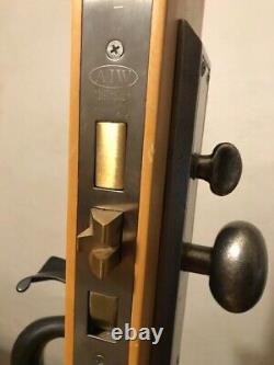 AIW Solid Brass Entry Door handle mortise set, Thumbgrip LH Bronze & satin steel
