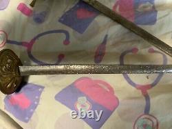 ANTIQUE ITALY Ornate brass handle fencing SWORD W ETCHED BLADE 17-18th century