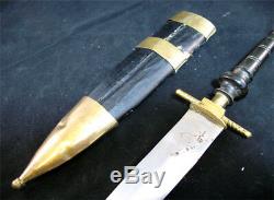 ANTIQUE VINTAGE OLD KNIFE DAGGER BLADE INDIA Carved HANDLE Brass CASE Estate