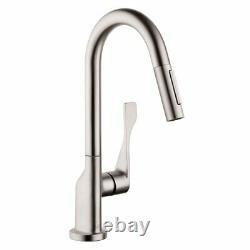 AXOR Citterio Luxury 1-Handle 15-inch Tall Kitchen Faucet, Steel Optic, 39836801