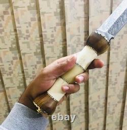 Ab Cutlery Custom Handmade Damascus Dagger Sword Handle Brass Clip, Bone, Wood
