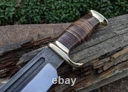 Ab Cutlery Custom Handmade Steel D2 Bowie Knife Handle By Brass Clip And Leather
