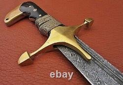 Ab Cutlery Fancy Handmade Damascus Sword Handle By Brass Clip And Black Sheet