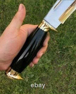 Ab Cutlery Fancy Handmade Steel D2 Bowie Knife Handle By Brass And Horn